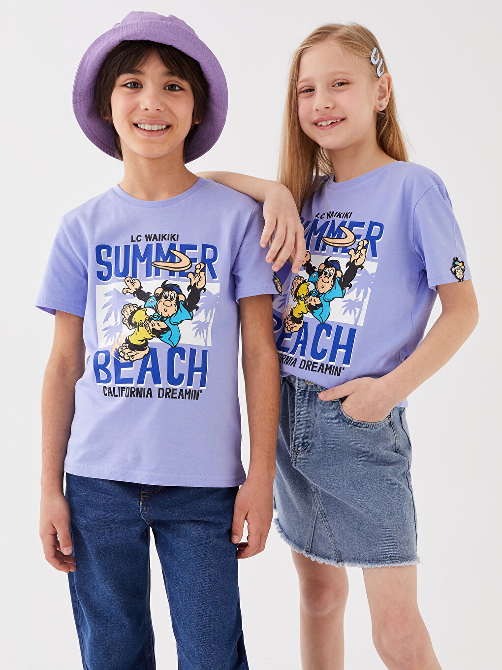 تيشيرت أطفال يونيكس كم قصير مطبوع قرد نوستالجي بياقة دائرية-1