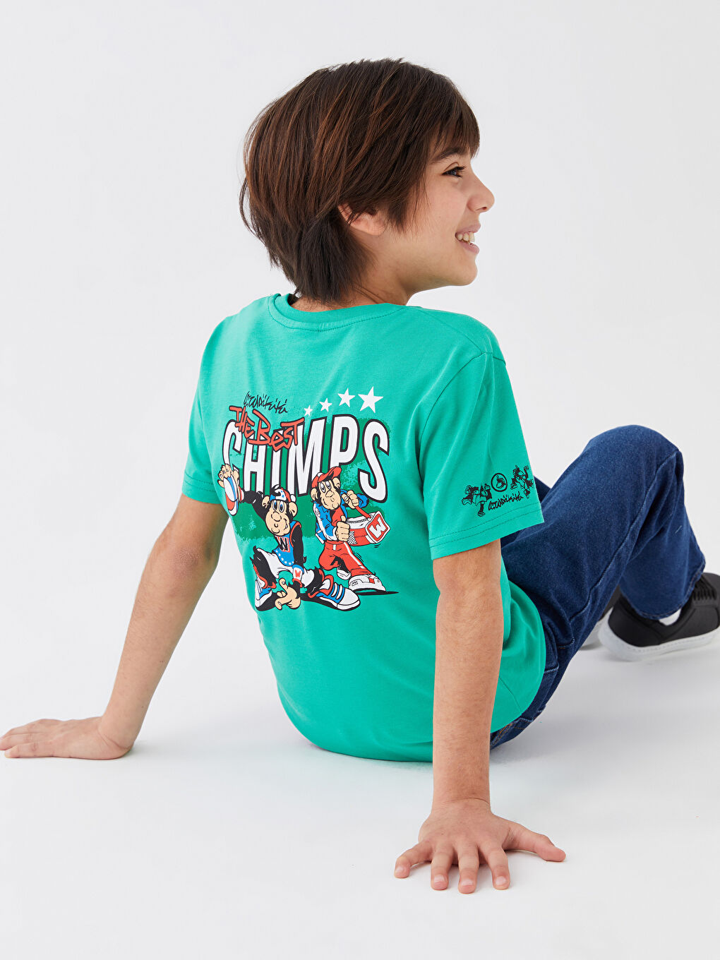 تيشيرت أطفال يونيكس كم قصير مطبوع قرد نوستالجي بياقة دائرية-2