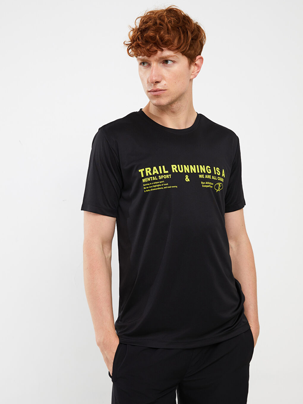 Siyah Bisiklet Yaka Kısa Kollu Baskılı Erkek Tişört-1