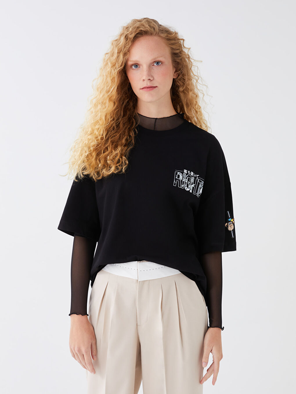 Siyah Bisiklet Yaka Kısa Kollu Baskılı Penye Erkek Tişört-1