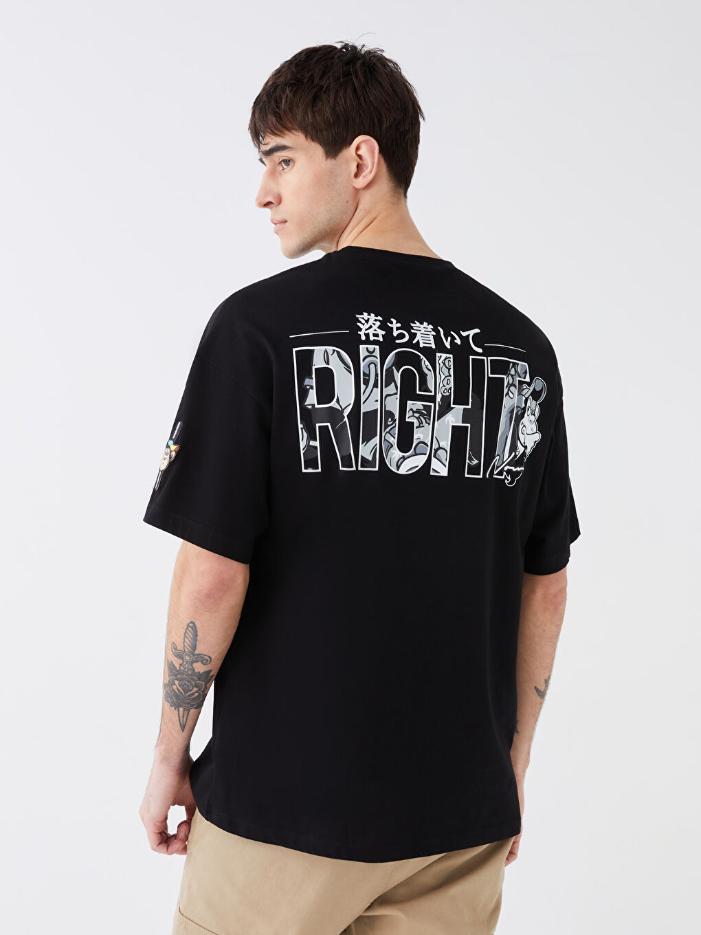 Siyah Bisiklet Yaka Kısa Kollu Baskılı Penye Erkek Tişört-7