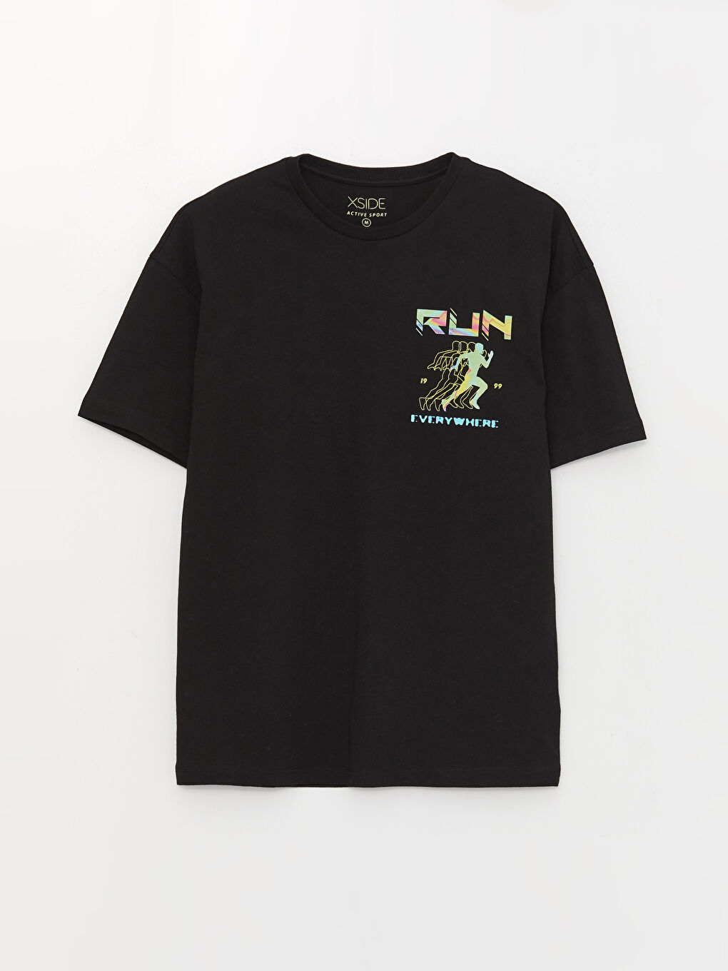 Siyah Oversize Bisiklet Yaka Kısa Kollu Baskılı Penye Erkek Tişört-5