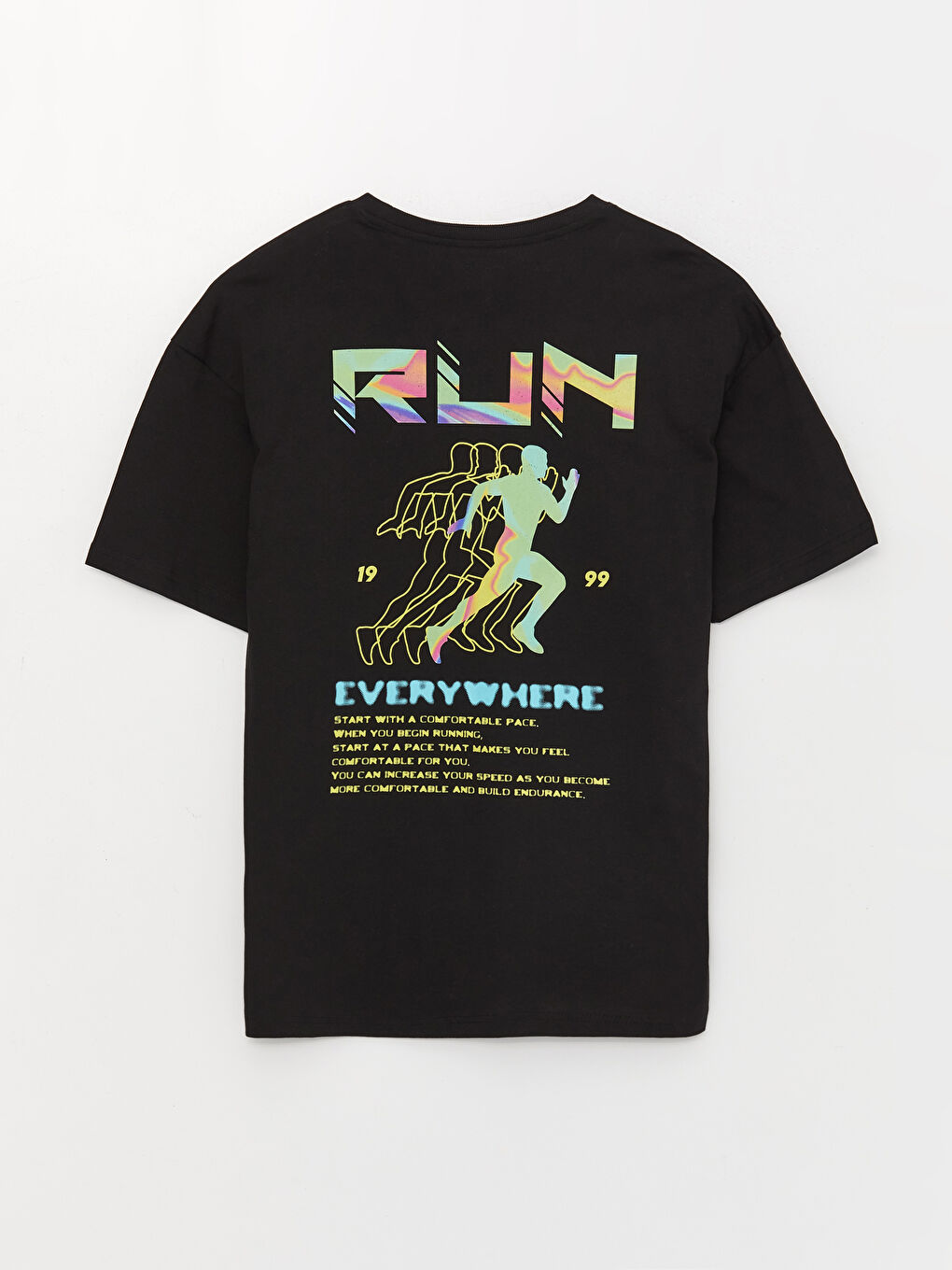 Siyah Oversize Bisiklet Yaka Kısa Kollu Baskılı Penye Erkek Tişört-6