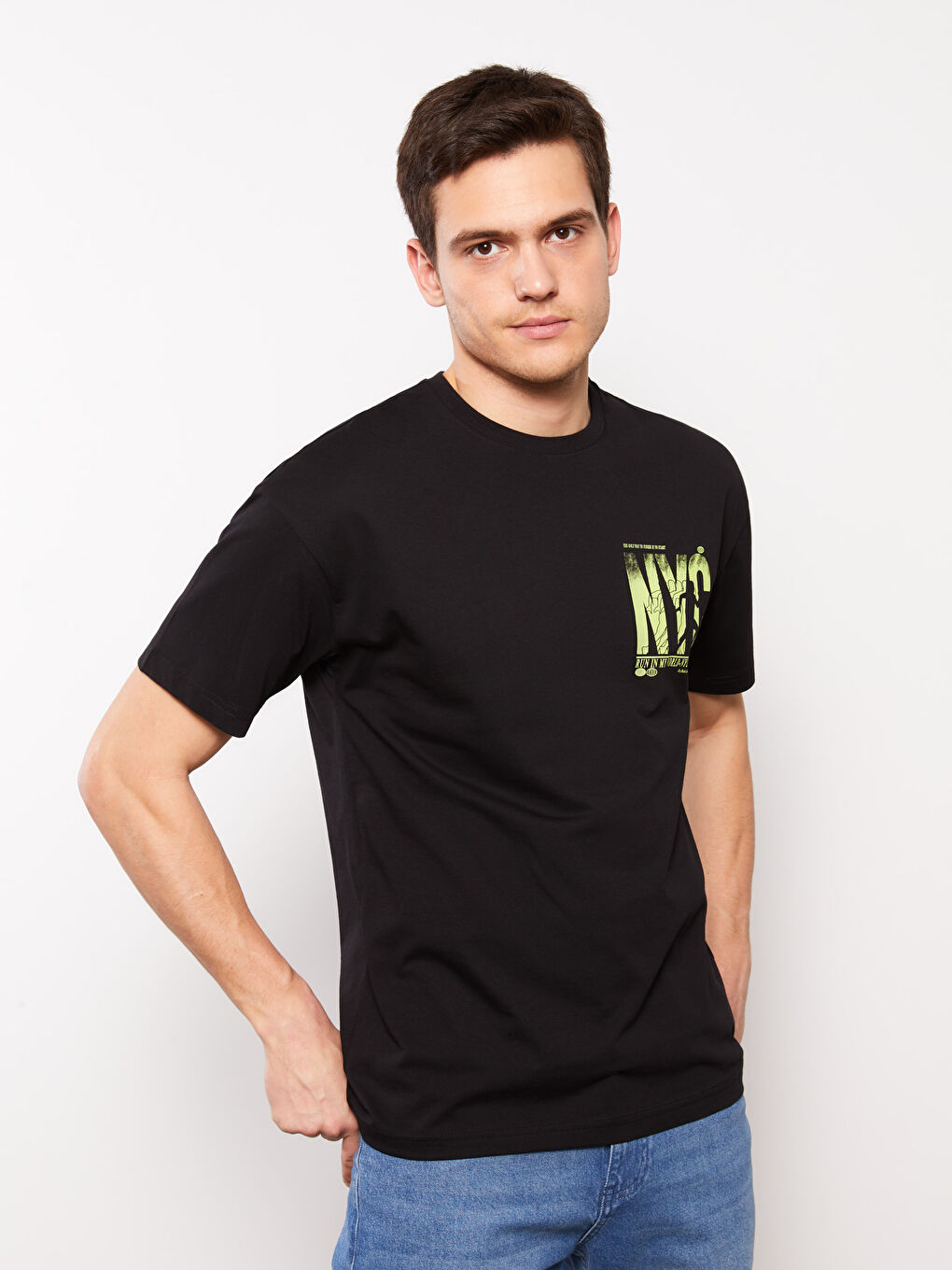 Oversize Crew Neck Short Sleeve Printed Jersey Men's T-Shirt