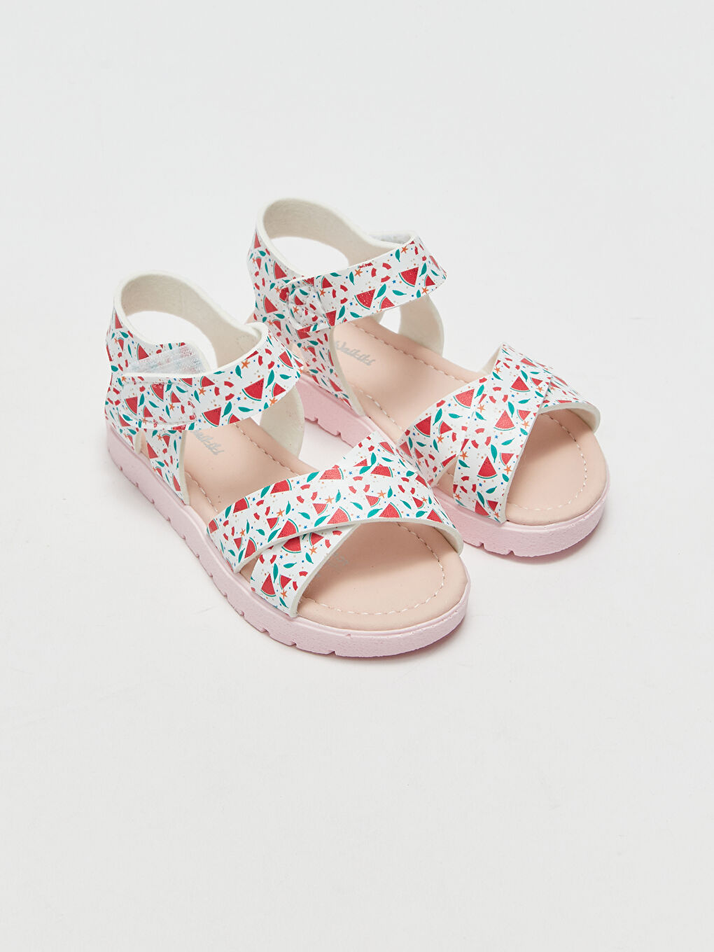 Pembe Baskılı Cırt Cırtlı Kız Bebek Sandalet