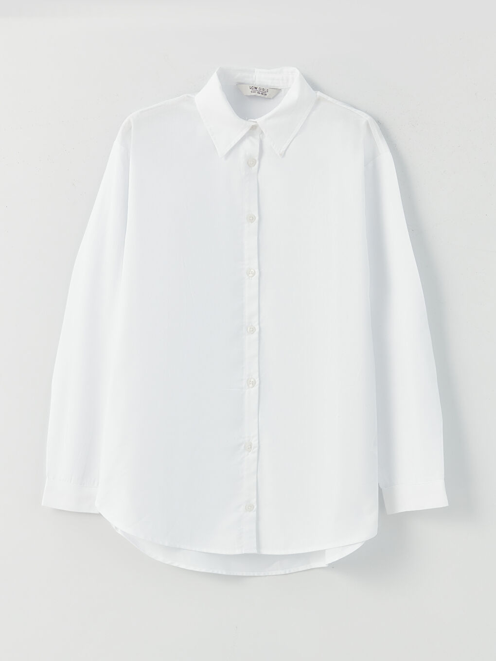 Beyaz Basic Uzun Kollu Kız Çocuk Gömlek-4