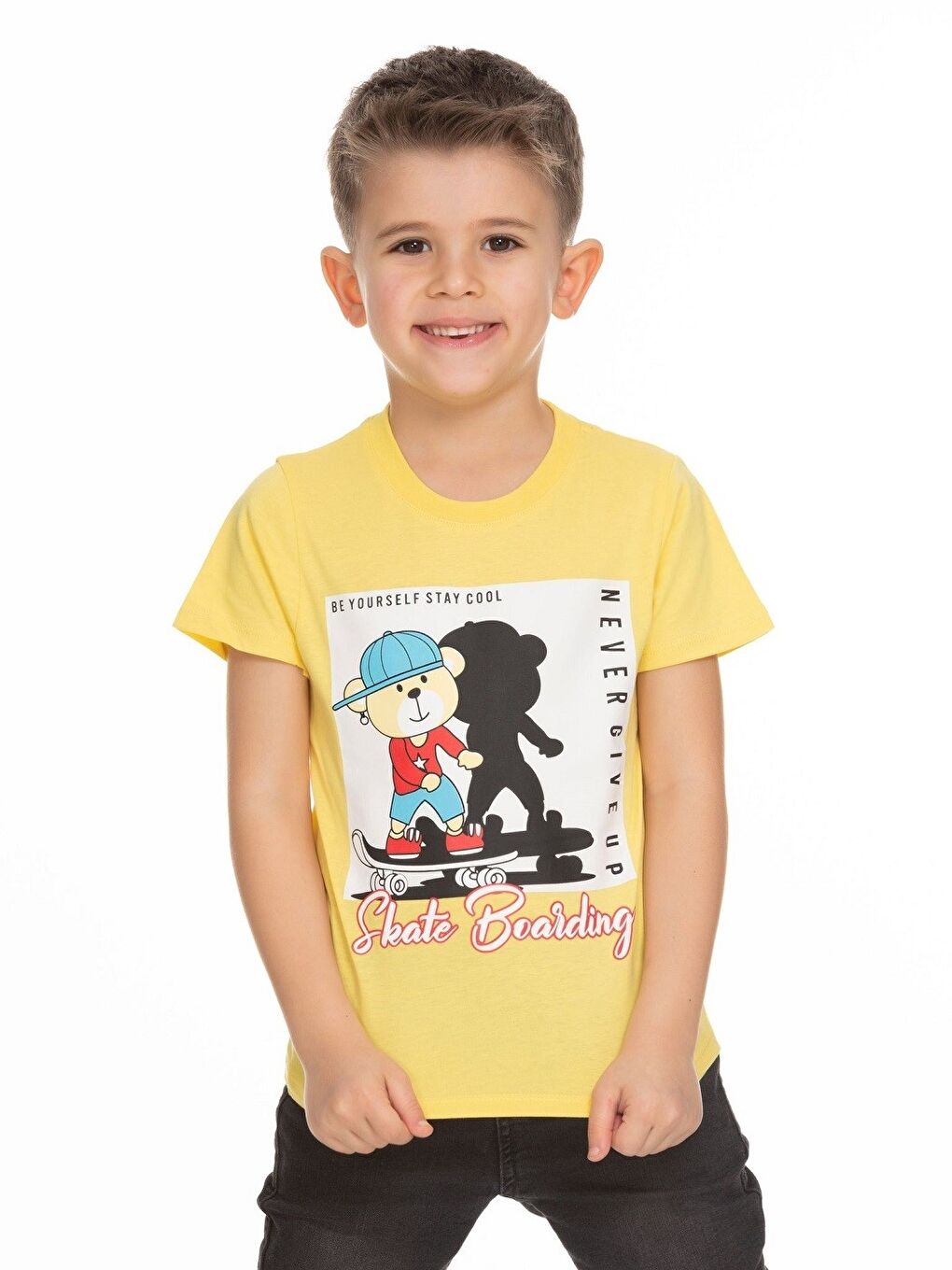 Sarı Bisiklet Yaka Kısa Kollu Baskılı Erkek Bebek Tişört