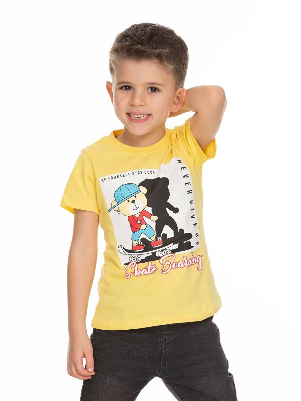 Sarı Bisiklet Yaka Kısa Kollu Baskılı Erkek Bebek Tişört-1