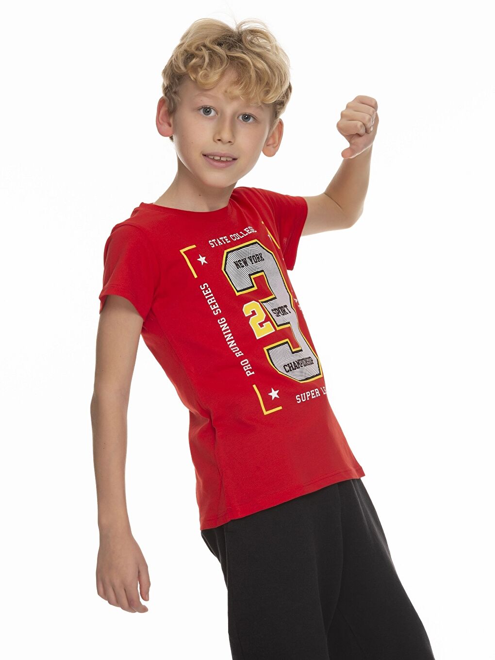 Kırmızı Bisiklet Yaka Baskılı Kısa Kollu Erkek Çocuk Tişört-2