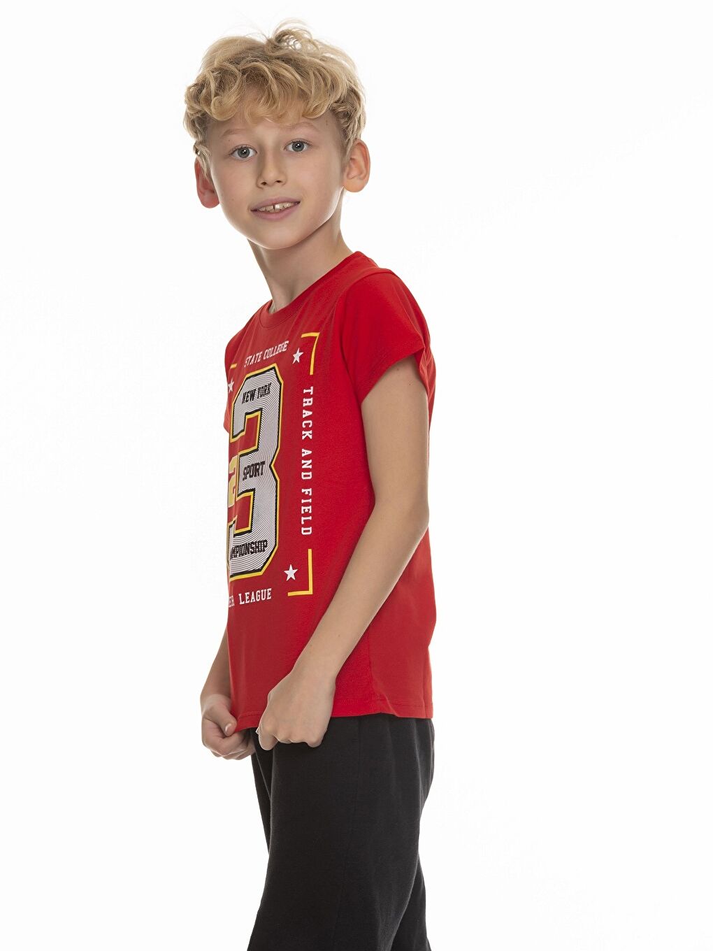 Kırmızı Bisiklet Yaka Baskılı Kısa Kollu Erkek Çocuk Tişört-3