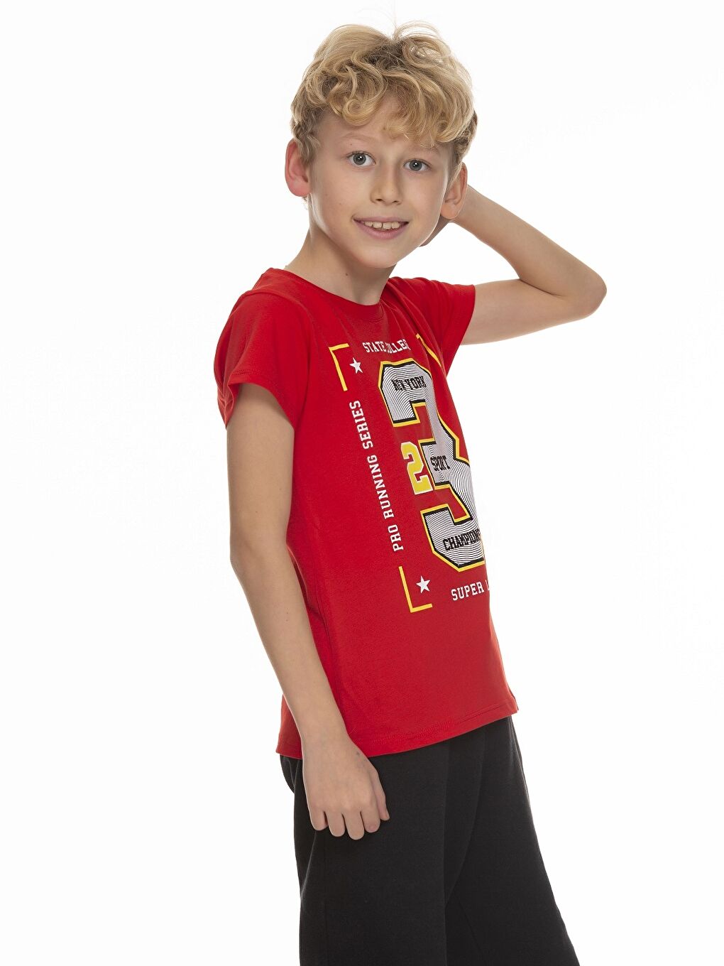 Kırmızı Bisiklet Yaka Baskılı Kısa Kollu Erkek Çocuk Tişört-4