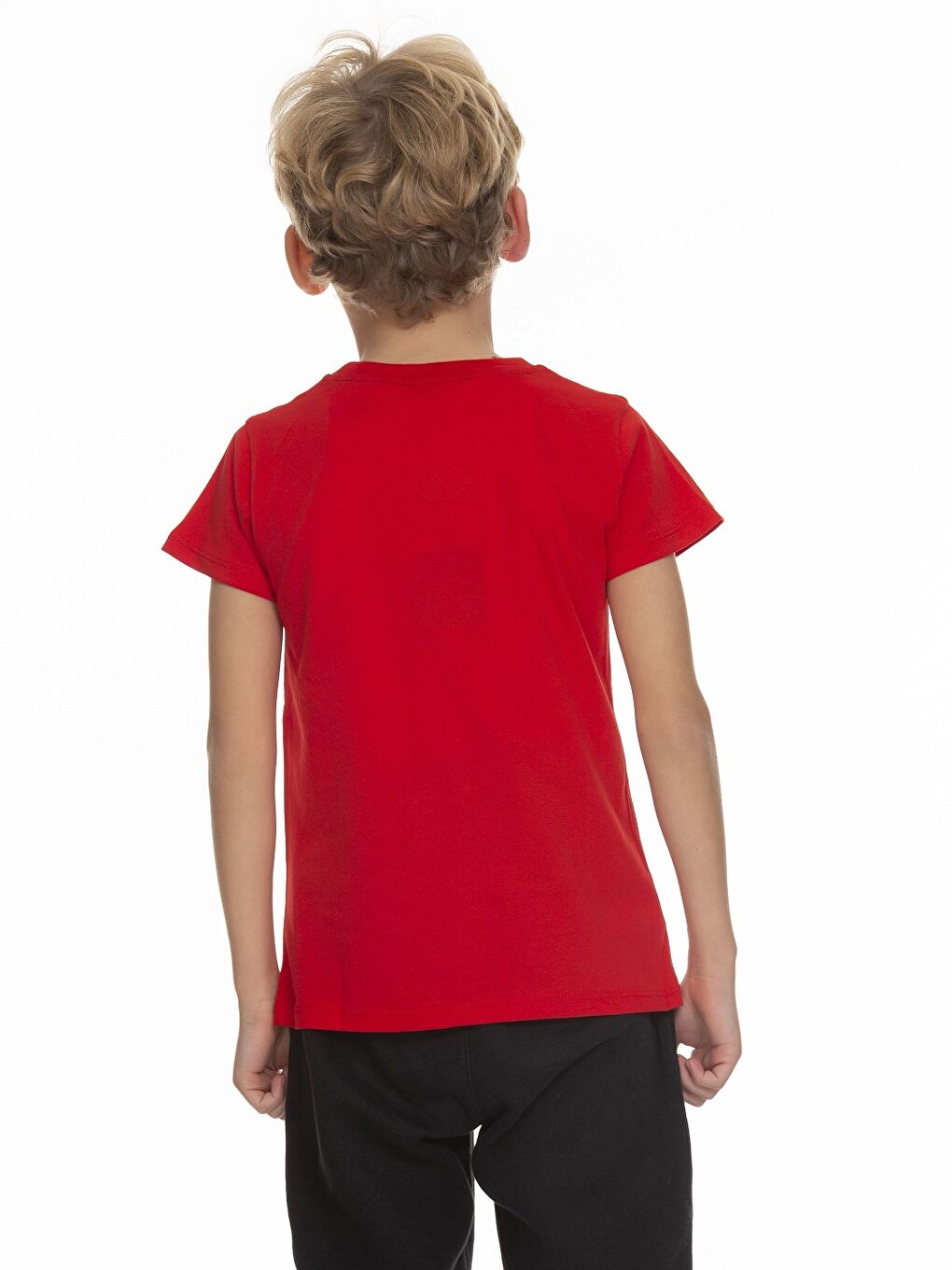 Kırmızı Bisiklet Yaka Baskılı Kısa Kollu Erkek Çocuk Tişört-5