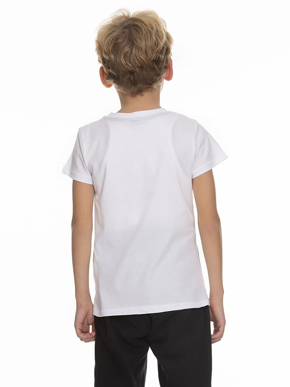 Beyaz Bisiklet Yaka Baskılı Kısa Kollu Erkek Çocuk Tişört-4