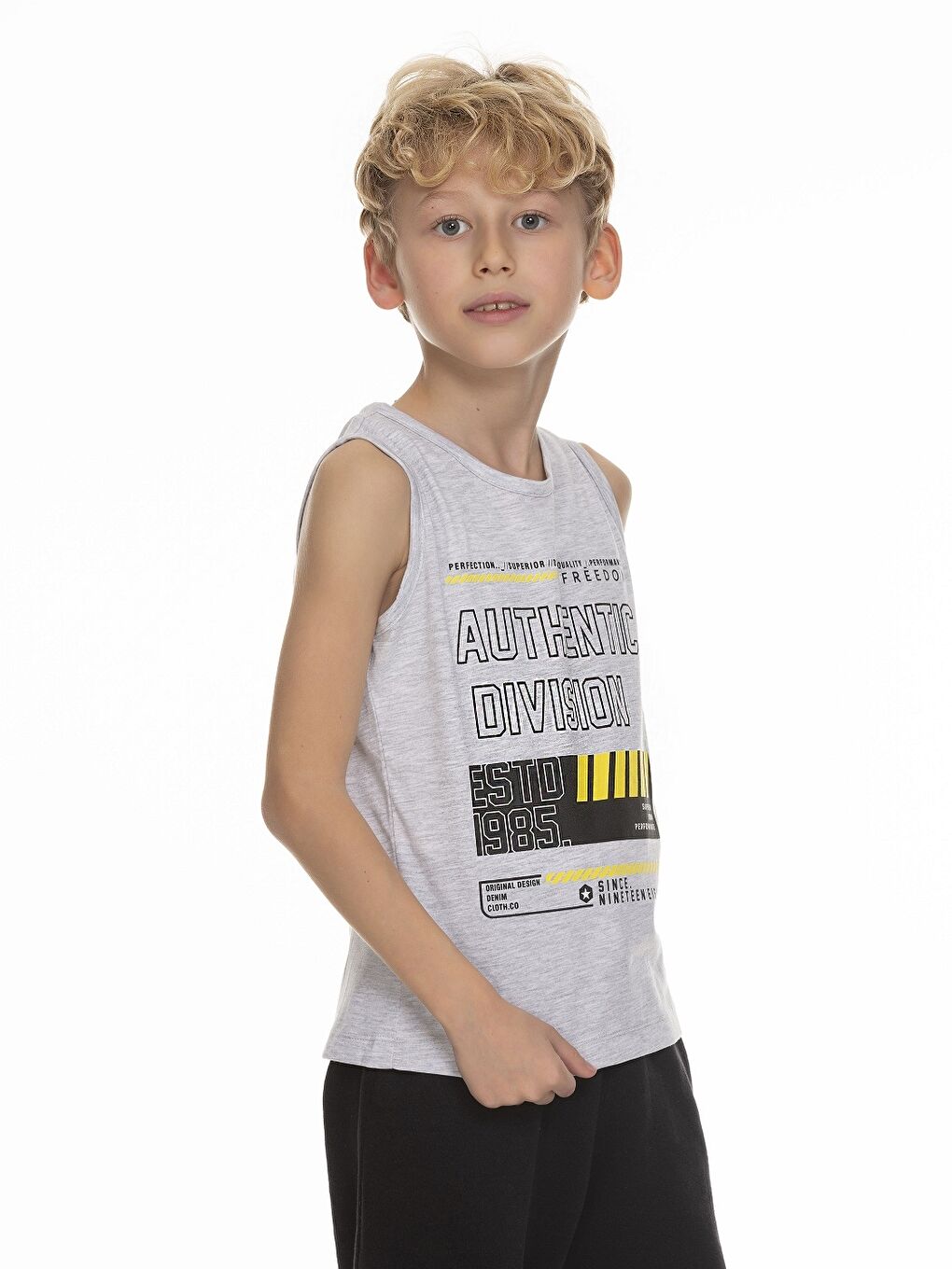 Gri Bisiklet Yaka Baskılı Erkek Çocuk Atlet-3