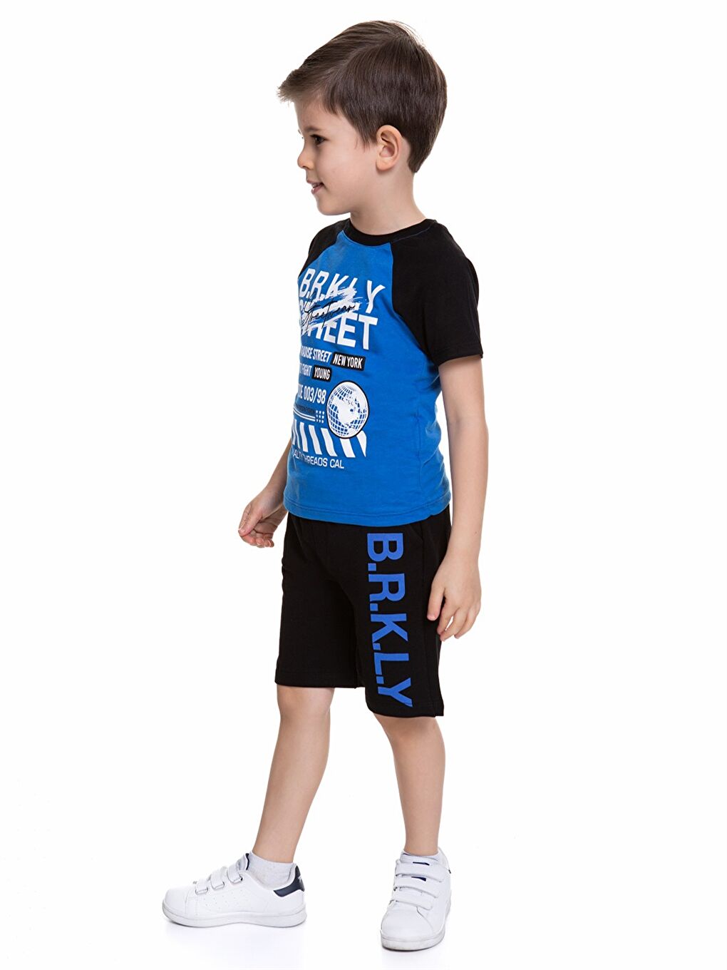Mavi Bisiklet Yaka Kısa Kollu Baskılı Erkek Bebek Tişört ve Şort 2'li Takım-1