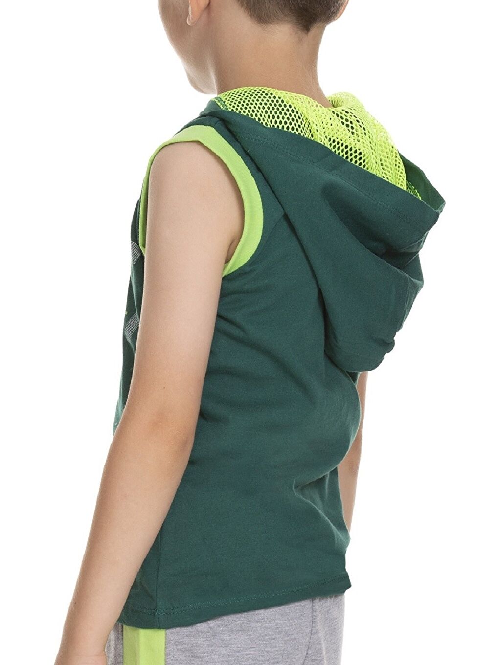 Yeşil Kapüşonlu Baskılı Erkek Bebek Atlet ve Şort 2'li Takım-3