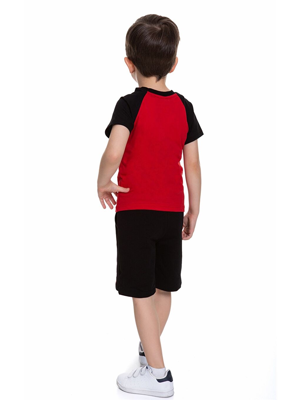 Kırmızı Bisiklet Yaka Baskılı Kısa Kollu Erkek Çocuk Tişört ve Şort-2