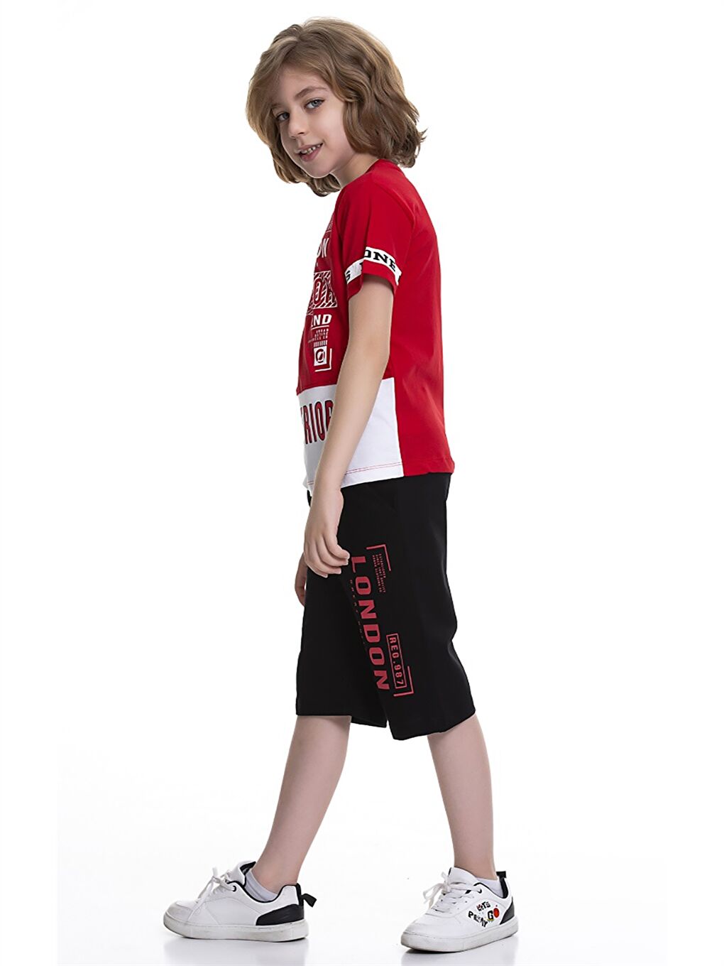 Kırmızı Bisiklet Yaka Baskılı Kısa Kollu Erkek Çocuk Tişört ve Şort-2