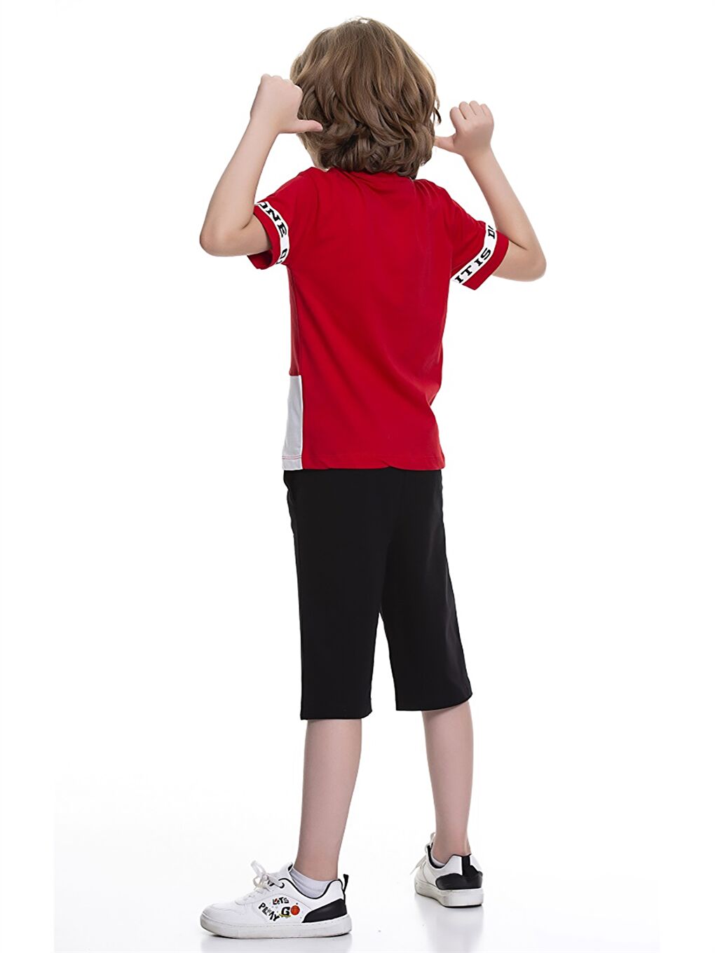Kırmızı Bisiklet Yaka Baskılı Kısa Kollu Erkek Çocuk Tişört ve Şort-3