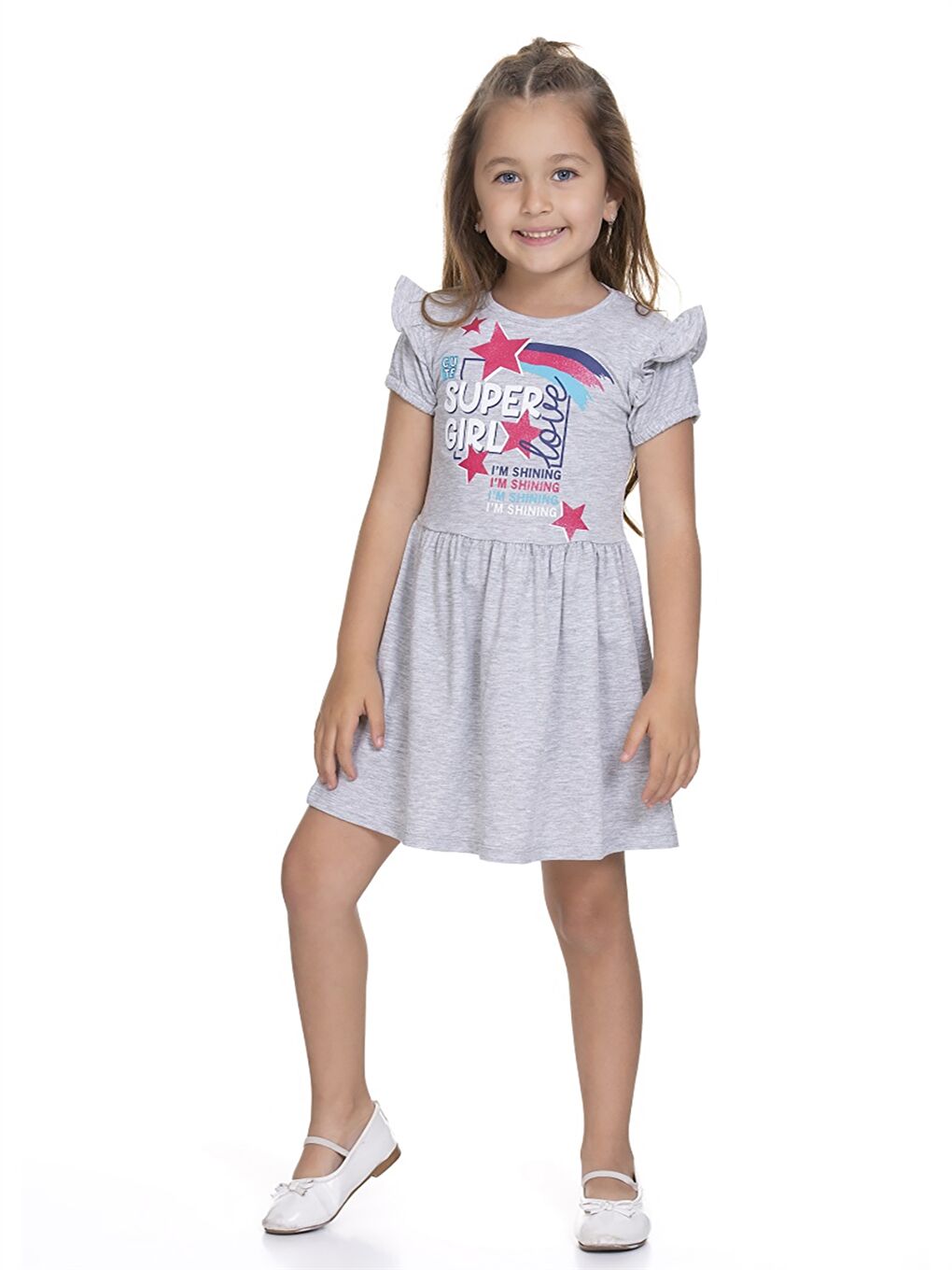 Gri Bisiklet Yaka Kısa Kollu Kız Bebek Elbise