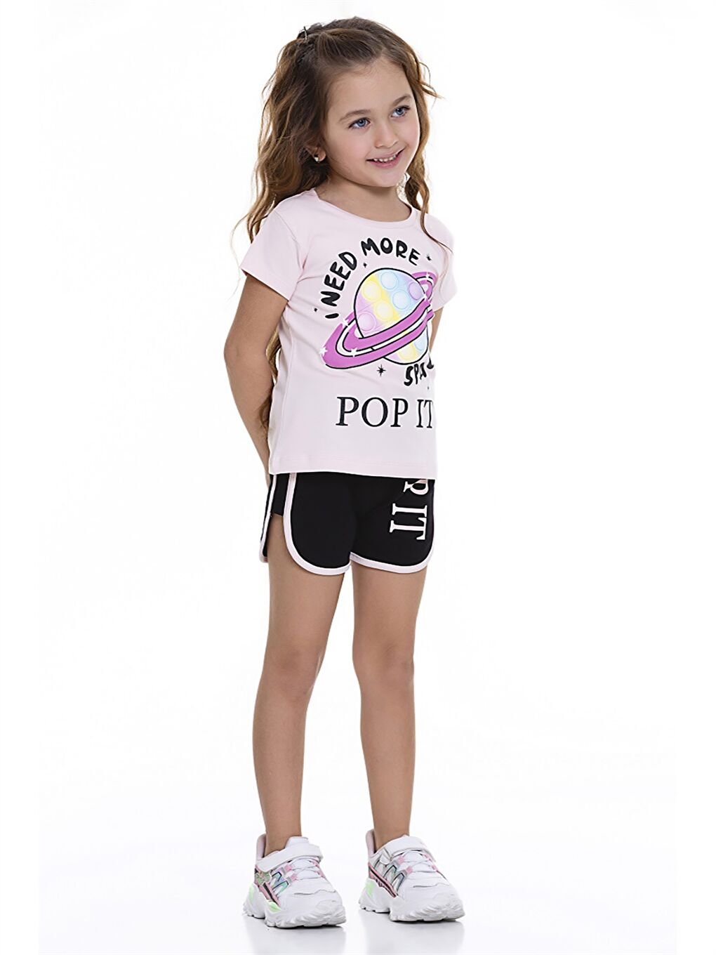 Pembe Bisiklet Yaka Kısa Kollu Baskılı Kız Bebek Tişört ve Şort 2'li Takım