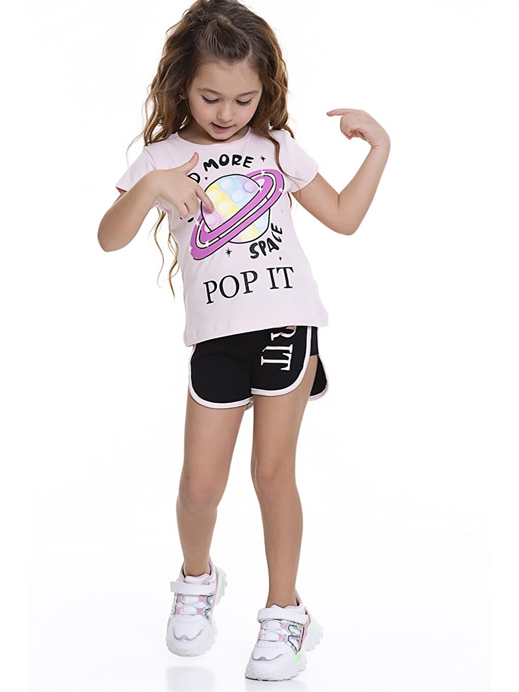 Pembe Bisiklet Yaka Kısa Kollu Baskılı Kız Bebek Tişört ve Şort 2'li Takım-1