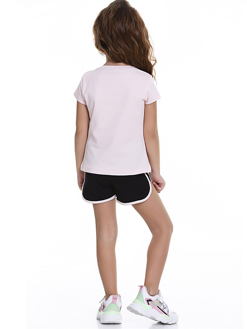 Pembe Bisiklet Yaka Kısa Kollu Baskılı Kız Bebek Tişört ve Şort 2'li Takım-3