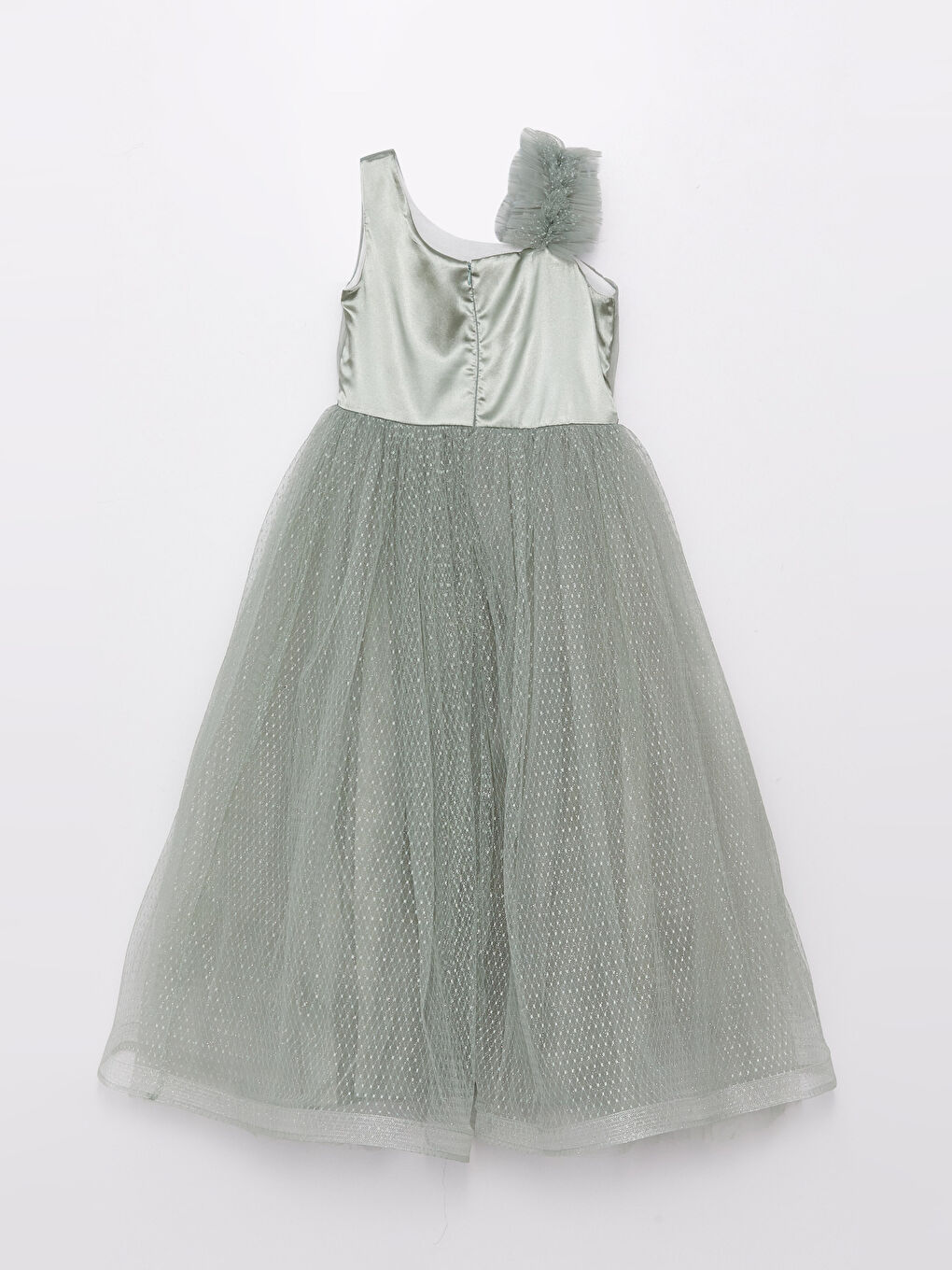 Yeşil Fırfır Detaylı Kız Çocuk Tüllü Elbise-1