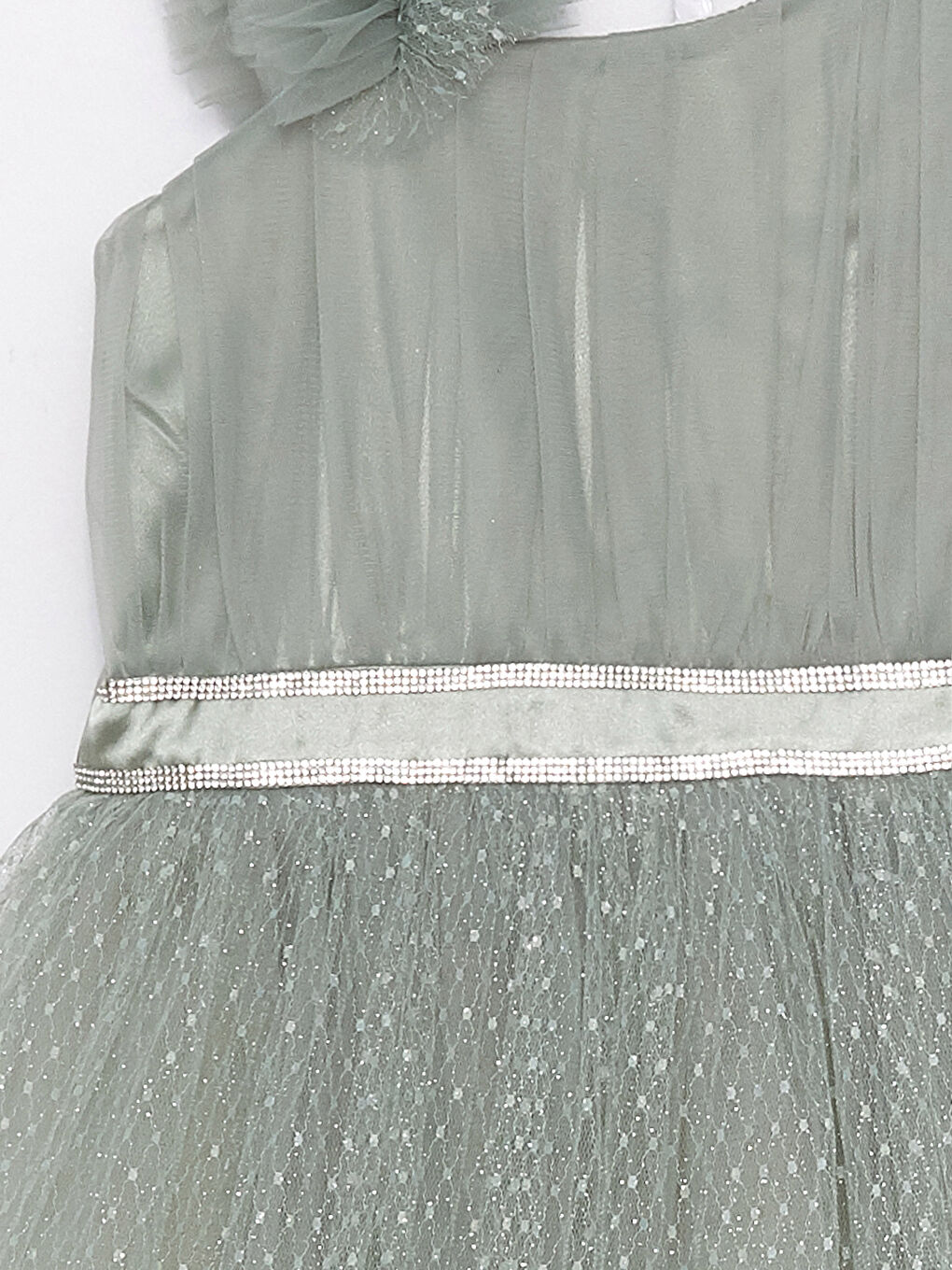 Yeşil Fırfır Detaylı Kız Çocuk Tüllü Elbise-2