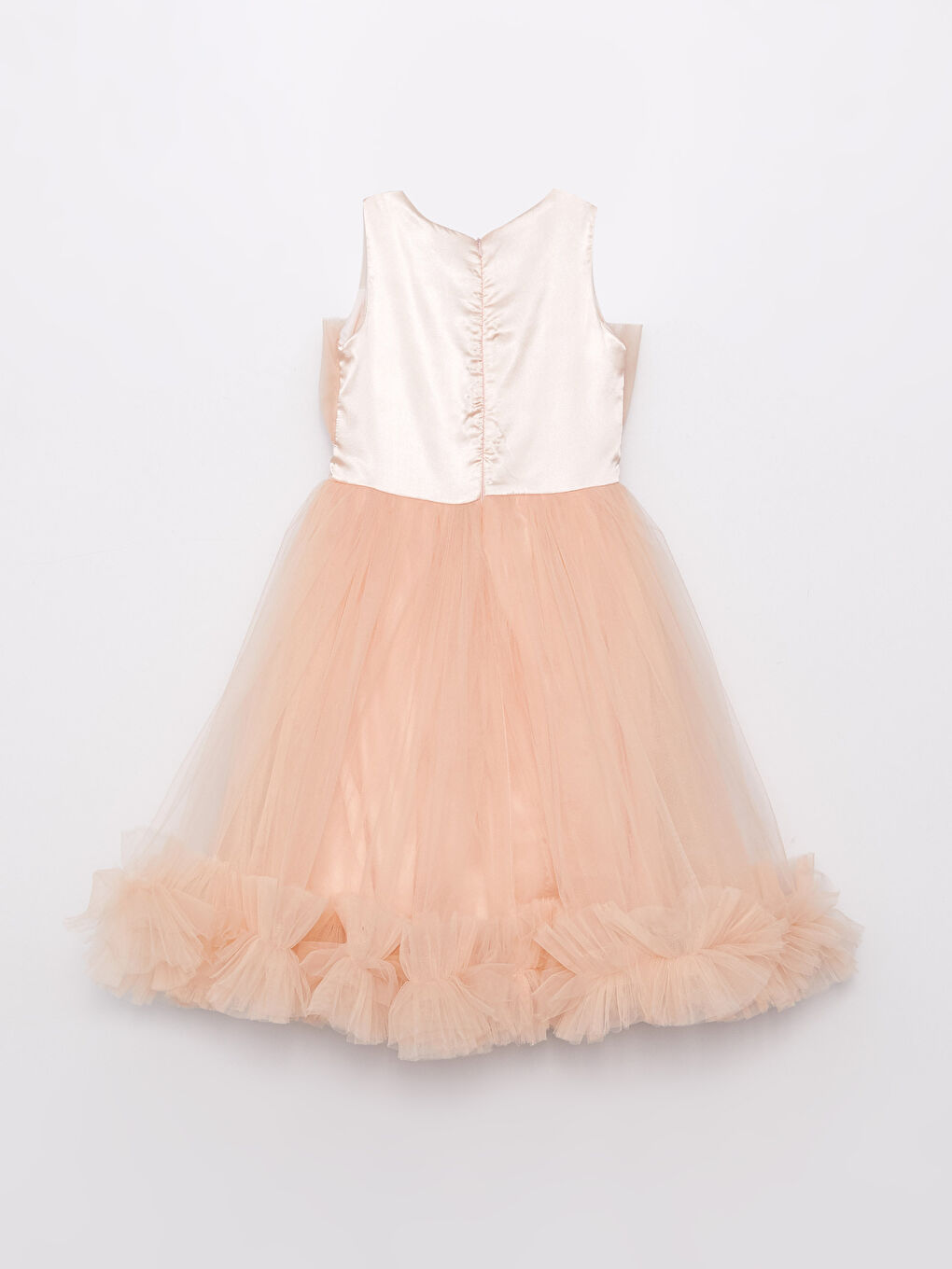 Pembe Bisiklet Yaka Tül Detaylı Kız Çocuk Elbise-4