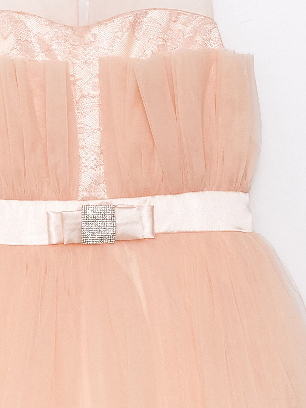 Pembe Bisiklet Yaka Tül Detaylı Kız Çocuk Elbise-5