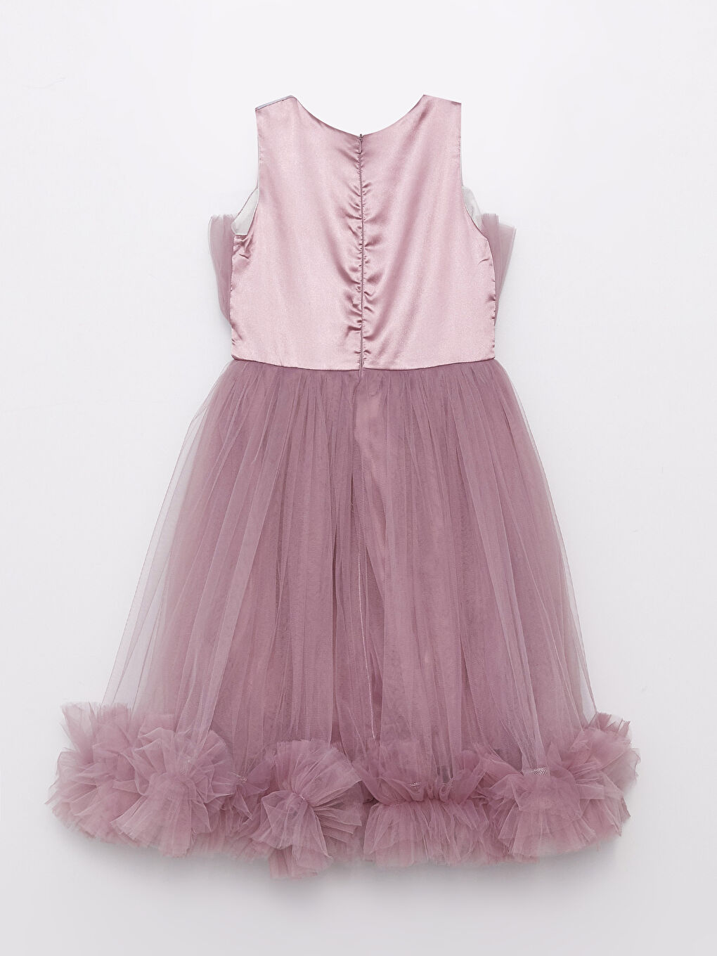 Mor Bisiklet Yaka Tül Detaylı Kız Çocuk Elbise-4