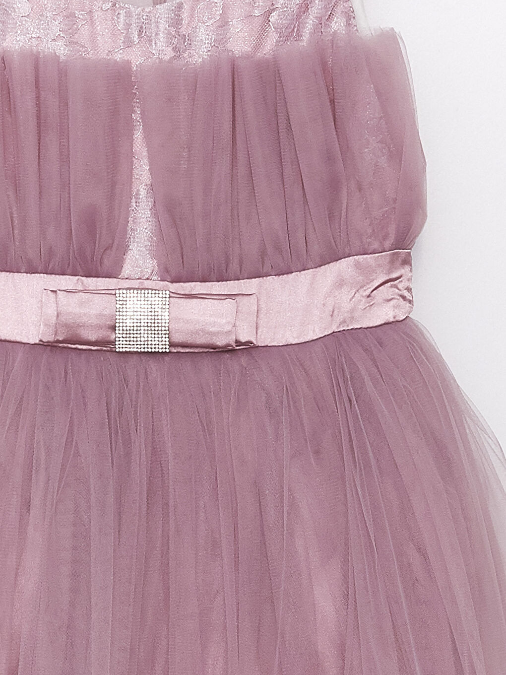 Mor Bisiklet Yaka Tül Detaylı Kız Çocuk Elbise-5