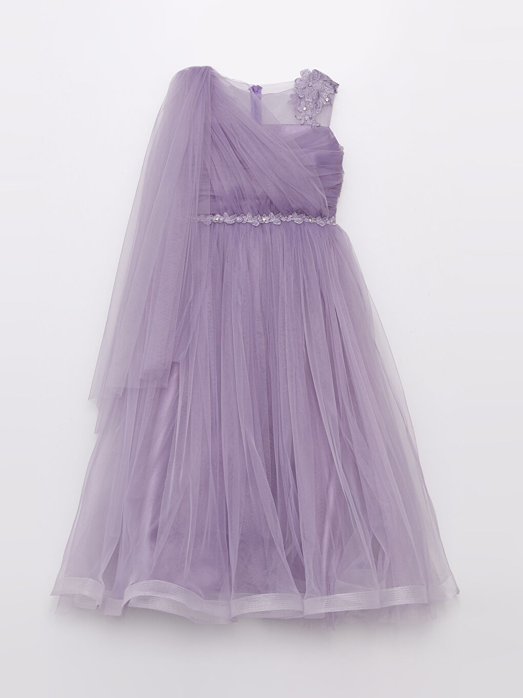 Lila Nakış Detaylı Kız Çocuk Elbise-3