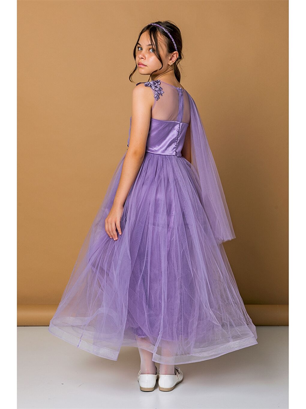 Lila Nakış Detaylı Kız Çocuk Elbise-2