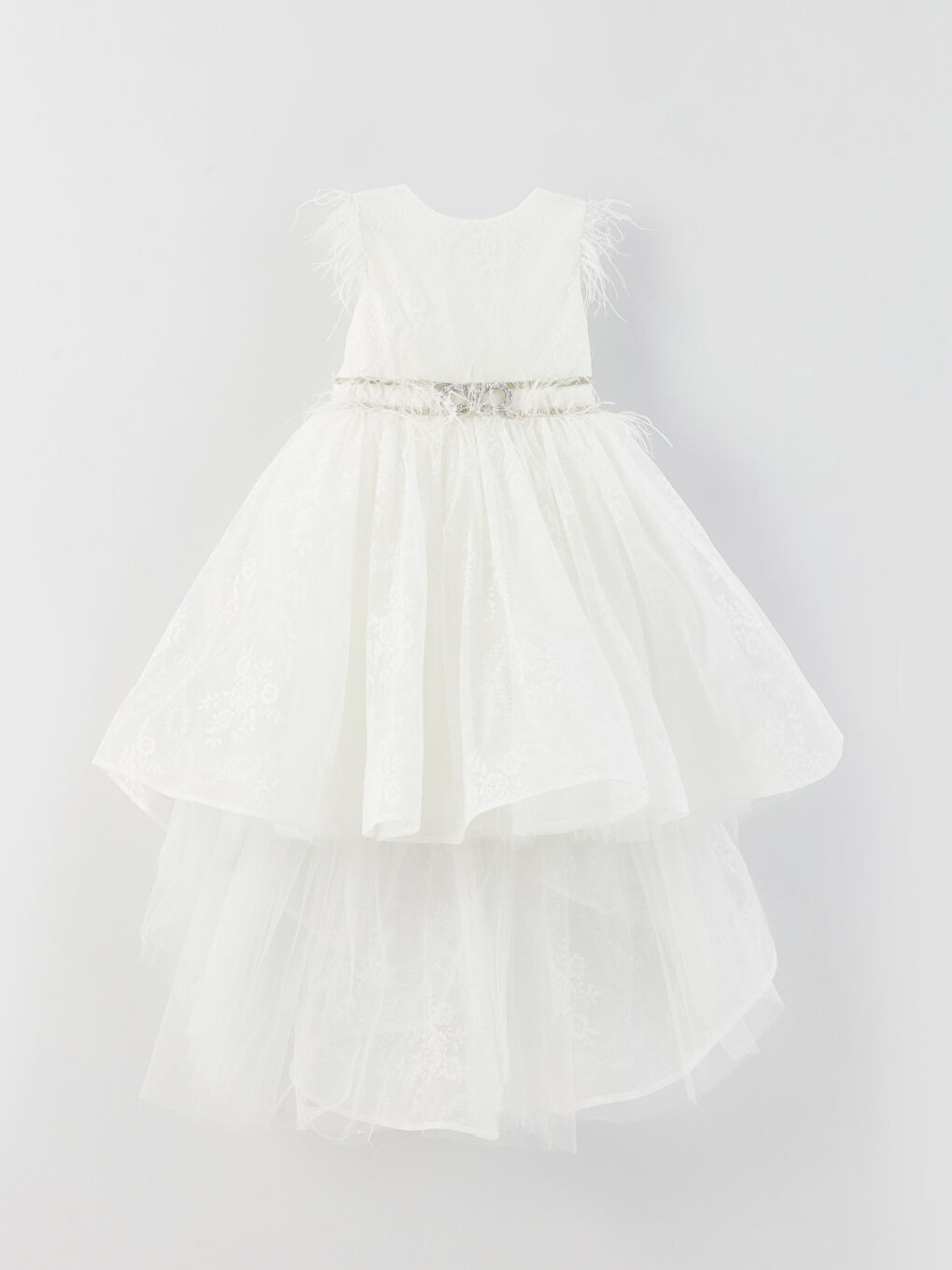 Ekru Nakış Detaylı Kız Çocuk Elbise