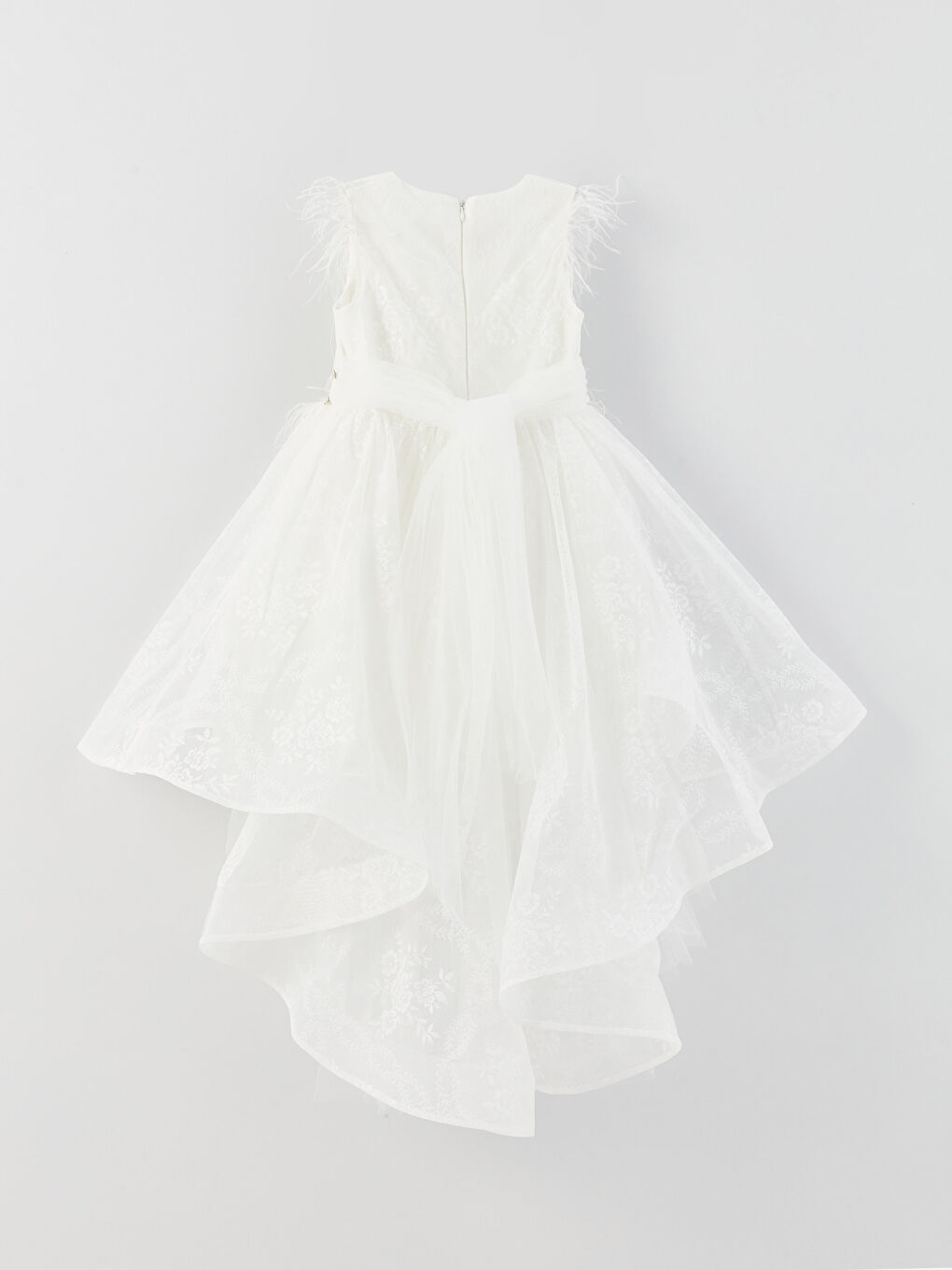 Ekru Nakış Detaylı Kız Çocuk Elbise-1