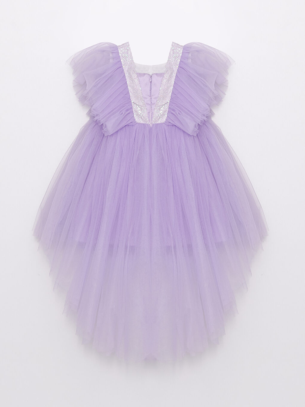 Lila Pul İşlemeli Tül Detaylı Kız Çocuk Elbise-1