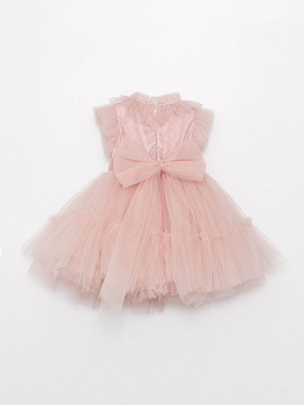 Pembe Fırfırlı Yaka Nakışlı Kız Bebek Tül Elbise-1