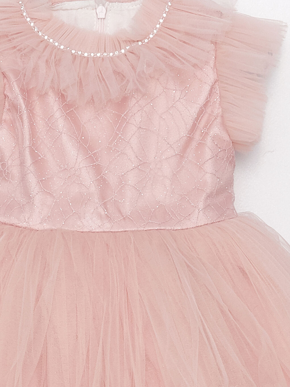 Pembe Fırfırlı Yaka Nakışlı Kız Bebek Tül Elbise-2