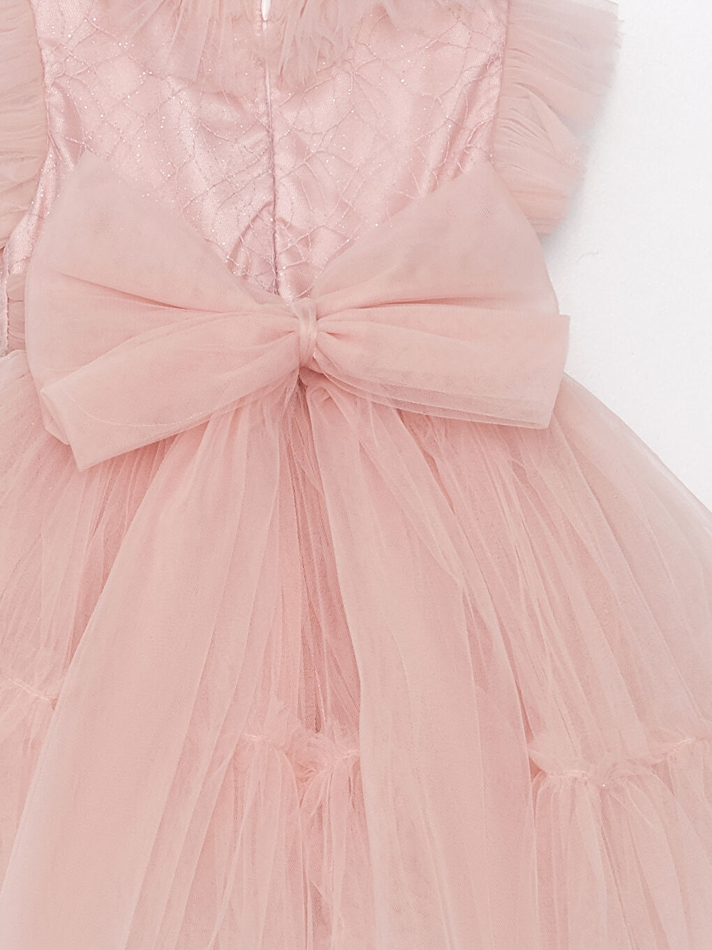 Pembe Fırfırlı Yaka Nakışlı Kız Bebek Tül Elbise-3