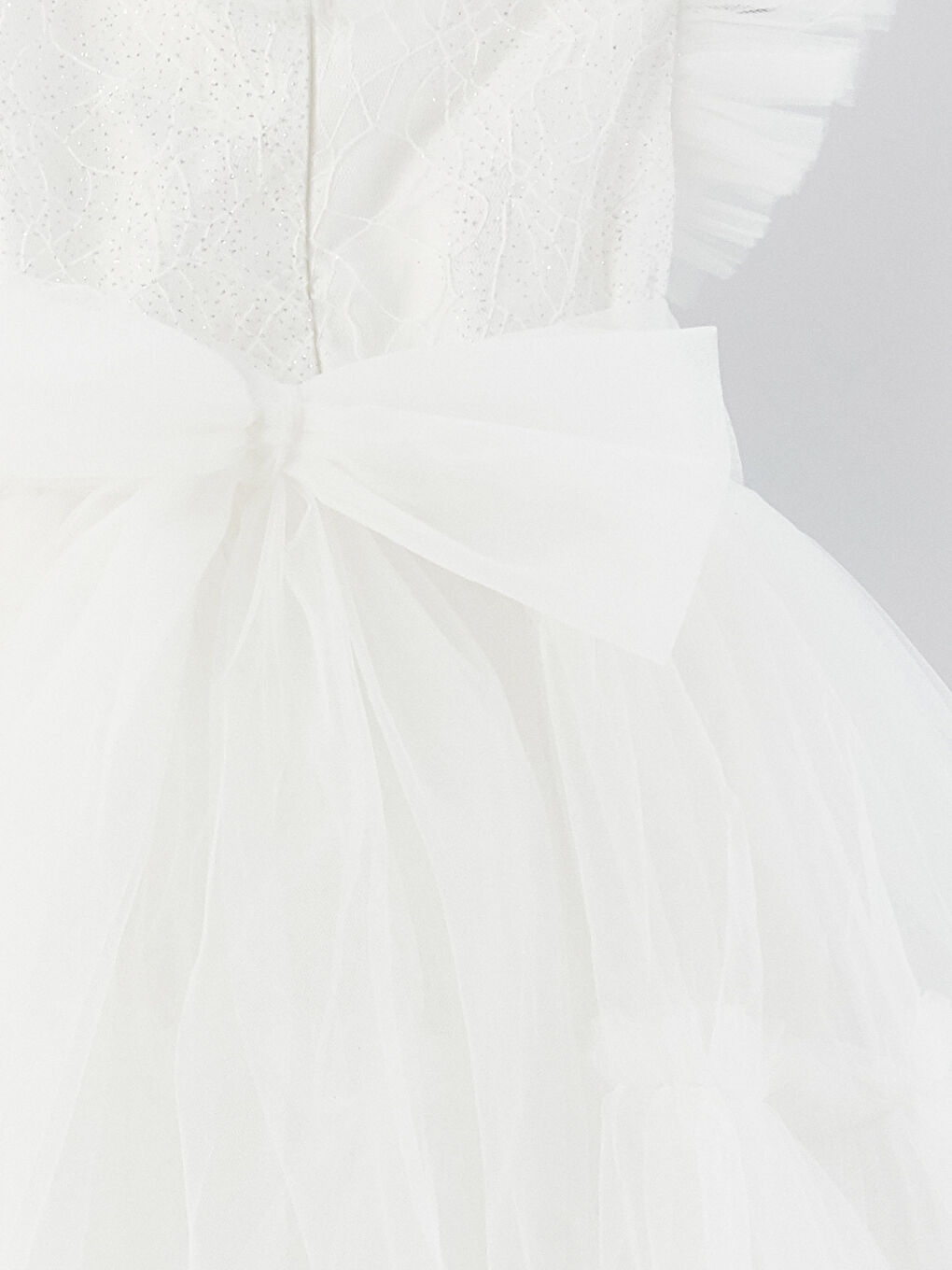 Ekru Fırfırlı Yaka Nakışlı Kız Bebek Tül Elbise-3