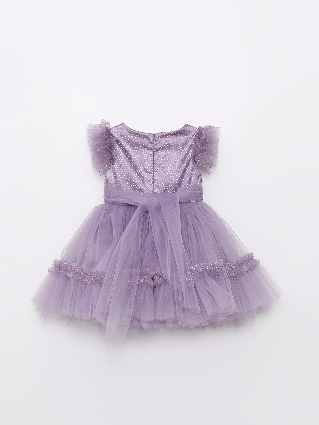 Lila Bisiklet Yaka Desenli Kız Bebek Tül Elbise-1