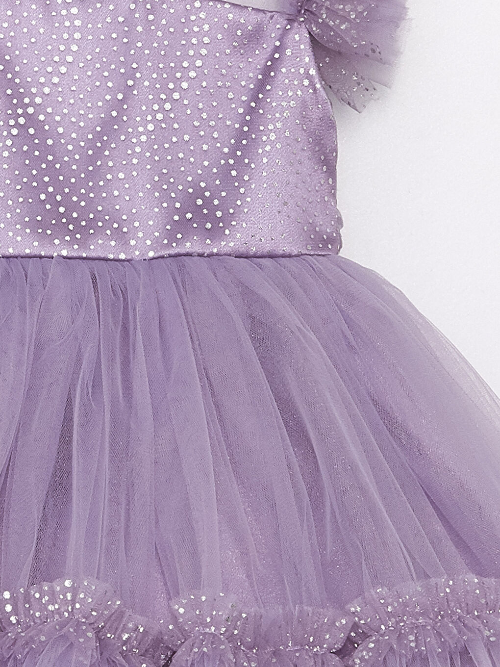 Lila Bisiklet Yaka Desenli Kız Bebek Tül Elbise-2