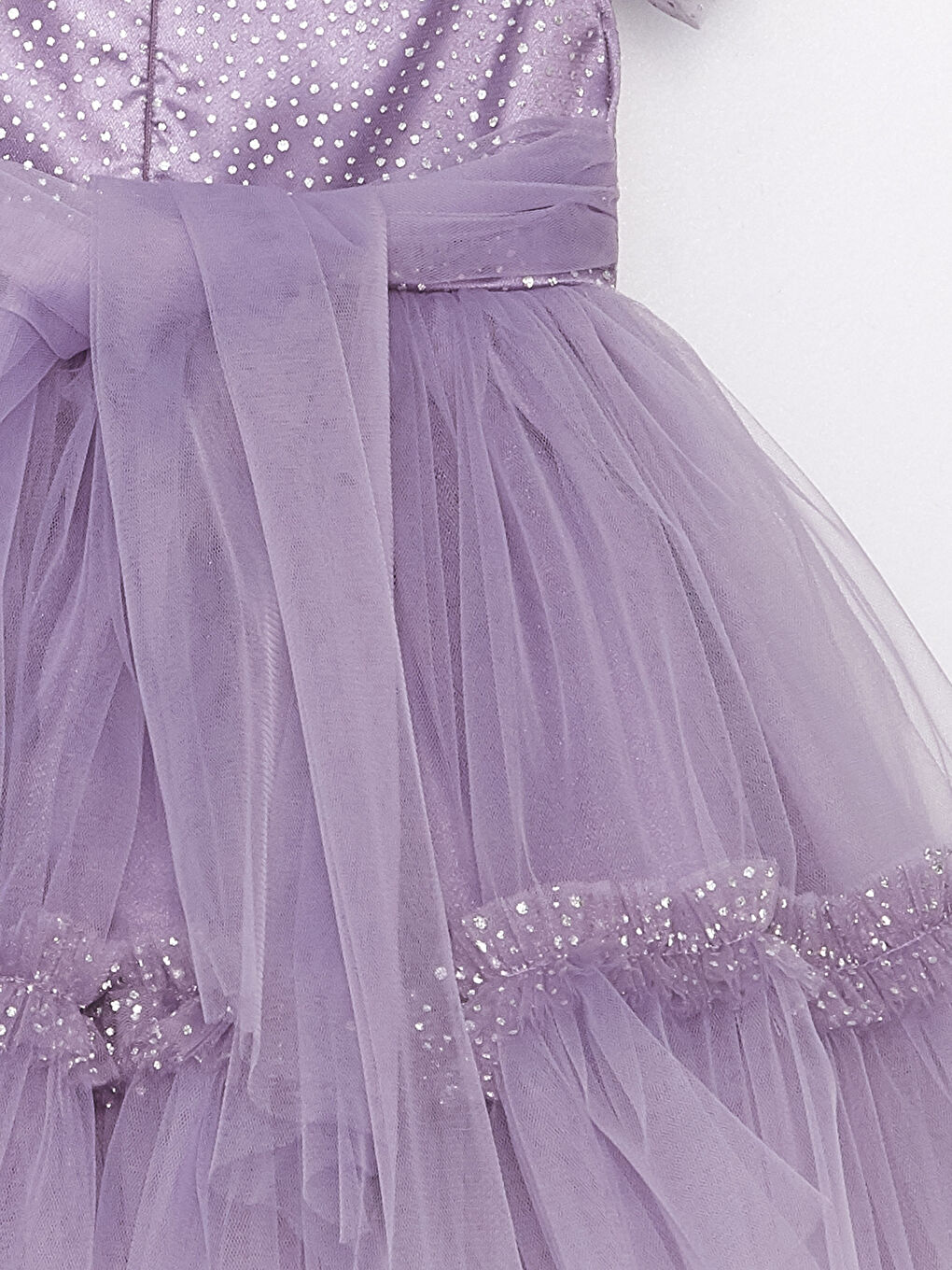 Lila Bisiklet Yaka Desenli Kız Bebek Tül Elbise-3