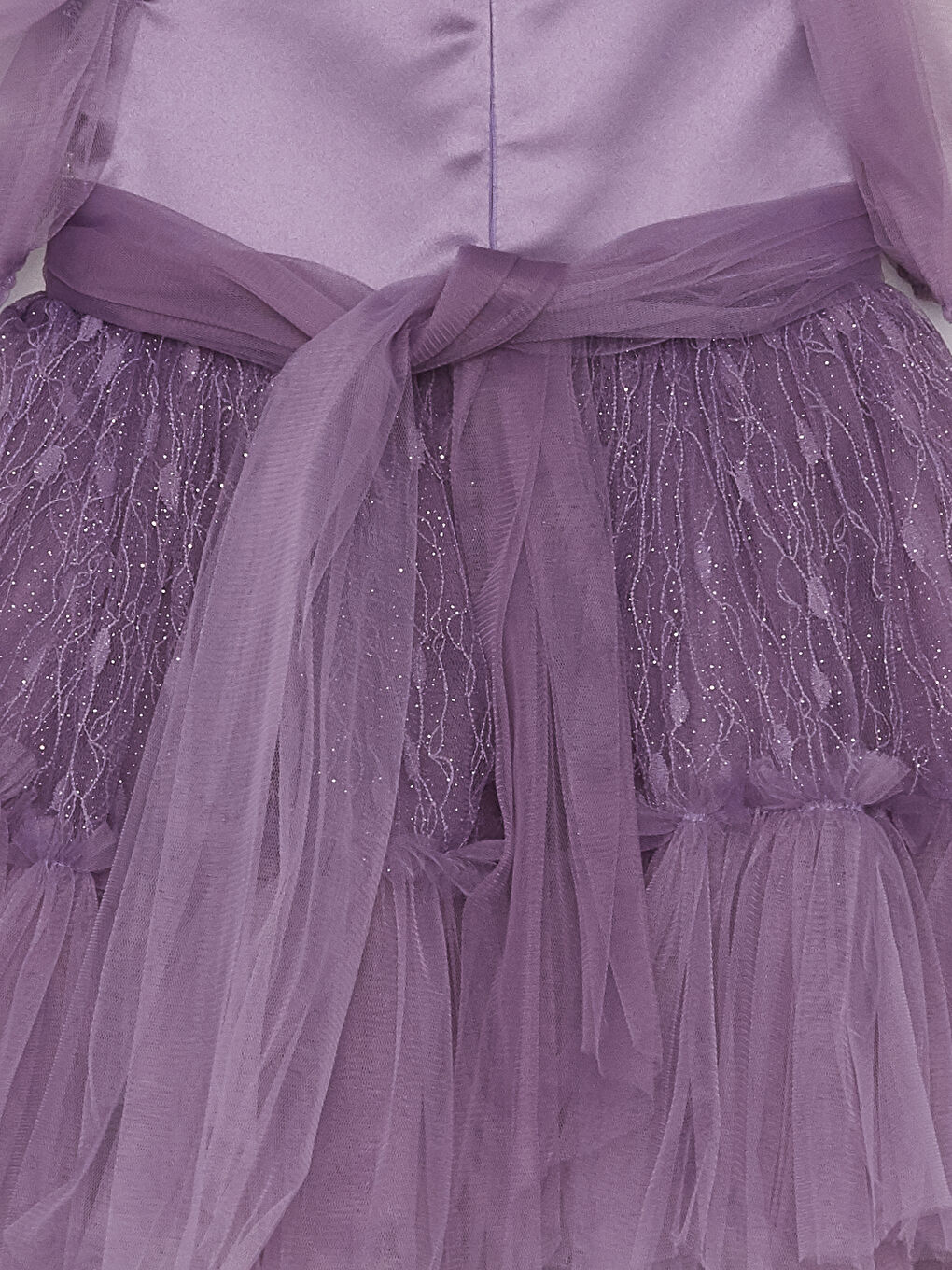 Mor Bisiklet Yaka Nakışlı Balon Kollu Kız Bebek Tül Elbise-3