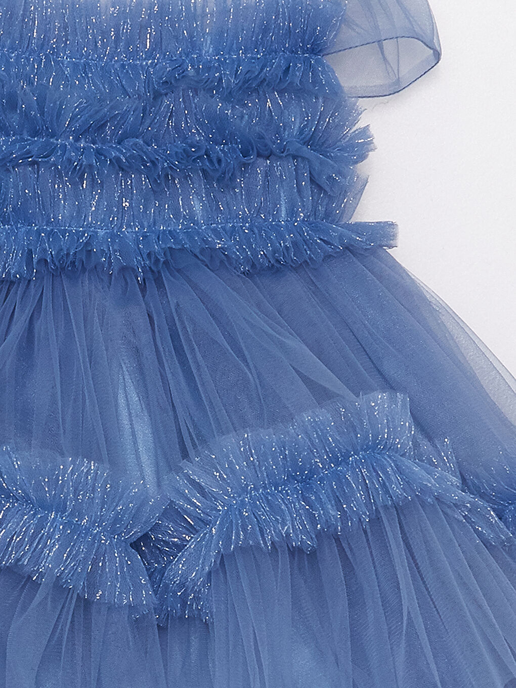 İndigo Bisiklet Yaka Fırfır Detaylı Kısa Kollu Kız Bebek Tül Elbise-2