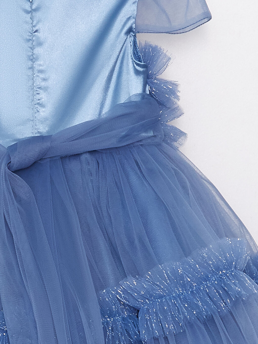 İndigo Bisiklet Yaka Fırfır Detaylı Kısa Kollu Kız Bebek Tül Elbise-3