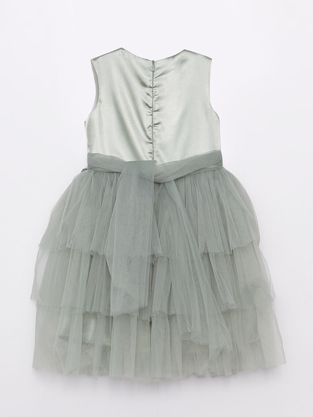 Yeşil Bisiklet Yaka Nakış Detaylı Kız Çocuk Elbise-1