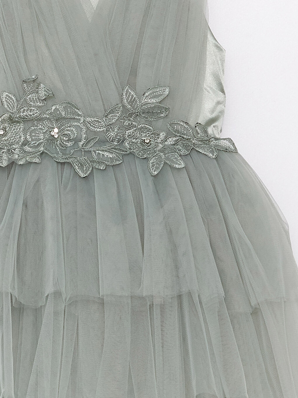 Yeşil Bisiklet Yaka Nakış Detaylı Kız Çocuk Elbise-2